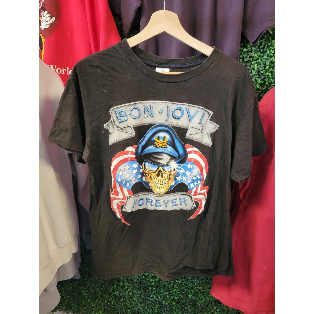 vtg 80s BON JOVI FOREVER Tee Medium // band concert the brotherhood tour biker
